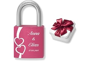 Cadenis Liebesschloss Aluminium pink mit individueller Laser-Gravur und Geschenkbox - weitere Farben wählbar