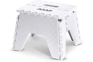GLOW WHOLESALE GLOW Heavy Duty Folding Step Stool – White Strong Compact 9 Inch Plastic Anti Slip Stepping Stool for Kids and Teens with Carry Handle for Home, Kitchen and Workplace