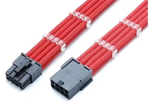 Shakmods 8 Pin ATX CPU Motherboard Sleeved Extension Cable 30cm + 2 Cable Combs (Red)