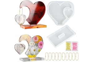 RICKWAYY Epoxidharz Formen Herz, Silikonform Herz, Silikonformen Epoxidharz Herz, Silikonformen GießFormen Herz Mit 10 Kleine Ketten, Glitzerpulver, Herzform Silikon Für DIY Handwerk Handgefertigte Geschenke