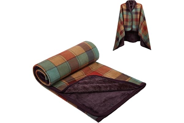Sivenke Damponcho fleece bärbar filt, rutig filt bekväm poncho, plyschfiltar, sjal, omklädningsöverdrag, kappa med knappar för säng, soffa, kontor