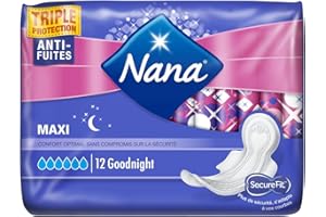 NANA Maxi Goodnight Serviette Hygiénique pour la Nuit avec Ailettes 12 Pièces - Lot de 4
