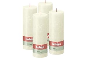 Bolsius Vela rústica en forma de pilar, color crema, 4 unidades, larga duración de combustión de 85 horas, vela doméstica, decoración de interiores, sin perfume, cera vegana natural, sin aceite de