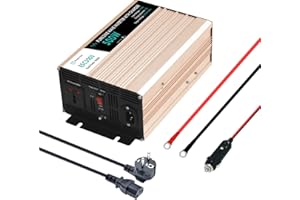 500W Reiner Sinus Spannungswandler, Auto-Wechselrichter mit UPS-Funktion, Spannungswandler 12v 230v mit AC-Eingang, AC-Steckdose und USB-Anschluss, Kompatibel mit Camping, Wohnmobil, Tablet, Mehr