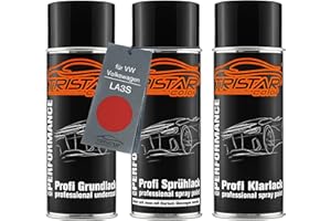 TRISTARcolor Autolack Spraydosen Set für VW/Volkswagen LA3S Amaryllisrot Metallic/Amaryllis Red Metallic Grundlack Basislack Klarlack Sprühdose 400ml