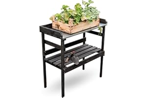 ‎HOLZ4HOME holz4home® Pflanztisch aus Holz mit Zinkplatte I Schwarz mit 2 Ablagen I Gartentisch aus Fichtenholz für Gartenarbeit Innen- & Außen I 78x82x38 cm I Tisch für Gewächshaus Pflanzen Blumentopf umtopfen