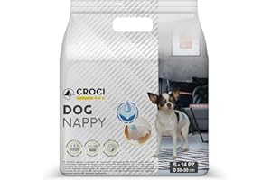 Croci Dog Nappy - Mutanda Assorbente per cani femmine, taglia S - Ø 30-39 cm, Pannolino igienico ciclo e pipi cane, Antiodore, Usa e getta, Chiusura adesiva regolabile, 14 pz