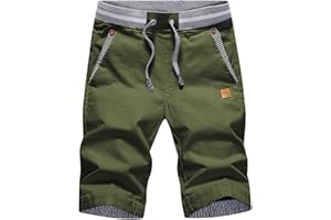 JustSun Mens Summers Cotton Casual Shorts Elastic Waist Pockets