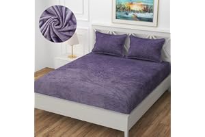 Velvet Warm Winter Solid Flannel Elastic Fitted Bedsheets for Double Bed King Size 72 X 78 Inches with 2 Pillow Covers 280 GSM Double Bed Warm Bedsheet (Blue White)