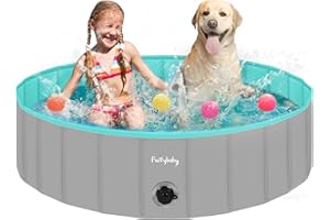 furrybaby Dog Paddling Pool for Dogs, Foldable Dog Pool for large dogs, Puppy Pool for Gardens with PVC, Non-Slip Base & Drain Plug, Grey, 120 x 30 cm