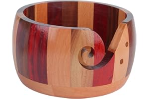 Aeeque Bol de Fil en Bois pour 50g Pelote de Laine, Diamètre de 12cm/4,72inch, Bol à Laine en Bois, Bol de Rangement Fil, Empêcher Fil Glisse, Outil de Tricot pour Grand-mère, Maman, Ami(Bois)