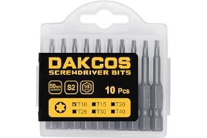 DAKCOS Punte T10, Torx Bit T10, assortimento di punte S2 (lunghezza: 50 mm, 10 pezzi)