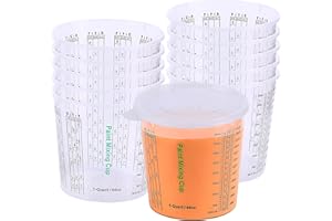 CANOPUS Tasses à Mesurer en Plastique avec Couvercles 1300ml Pot de Melangeur Resine Epoxy, Coupelle de Melange Epoxy, Tasse graduee, Doseur Peinture, Pot Melange Peinture, (12 Tasses + 3 Couvercles)