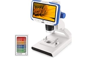Andonstar AD205 Microscope for Kids Adults with 5'' Screen, Handheld Portable Kids Digital Microscope Camera 200X with 8 LED, 12pcs Prepared Slides, 1080P Video