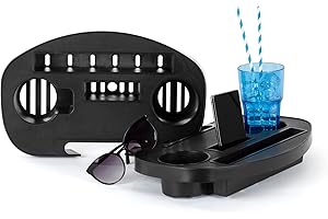 LIVIVO Set of 2 Clip-On Side Tables – Universal Fit for Garden Sun Loungers, Camping Chairs & Outdoor Tubular Furniture – Built-In Drink, Phone & Accessory Holders