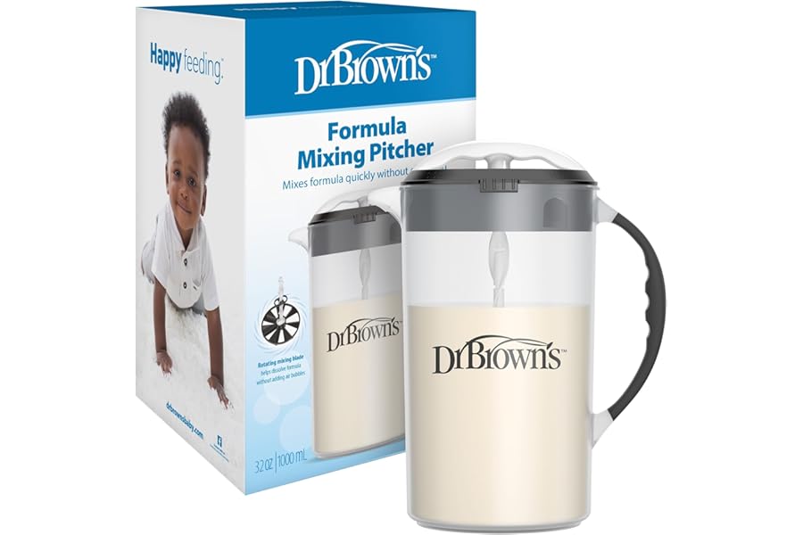 Dr. Brown's Baby Formula Mixing Pitcher with Adjustable Stopper, Locking Lid, & No Drip Spout, 32oz, BPA Free, Black