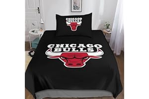 GOOSMI Chicago Bulls 2 Pezzi Set Copripiumino 3D Stampato Set Biancheria Da Letto NBA Team Logo Copripiumino in Microfibra Morbida Con Cerniera E Federe Per Adulti E Bambini Single（135x200cm）