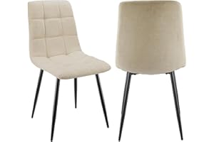 JIJIAN 2er Set Esszimmerstühle, Gepolsterte Stühle mit Leinenstoff und Schwarzen Metallbeinen, Schachbrettmuster, Esszimmerstühle für Esszimmer Wohnzimmer Schlafzimmer Küche Lounge Rezeption