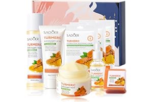 ANGIVLGA Turmeric Skincare Set For Anti-Aging Glowing Skin,Include Face Wash- Turmeric Oil Serum-Toner-Face Cream-Handmade Soap-3*Sheet Mask For Dark Spot Corrector Remover Anti Aging Firming(Set)