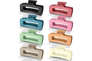 JANEROWEE 8 Stück Große Haarklammer,Rechteckig für Damen Langes Lockiges Haar,10cm Kunststoff Klaue Clips für dickes Rutschfestes ,Helle Farben,8 Farben.