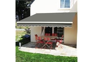 Green Bay Manual Awning Canopy | Grey 4x3M Retractable Outdoor Patio Garden Sun Shade Shelter Complete with Fittings and Winder Handle