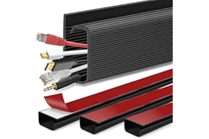 SEGNAYEN Under Desk Cable Management, Desk Cable Trunking Black Cable Raceway Wire Organizer Self Adhesive No Drill for PC TV Electric Cord Hider Cable Management Tray, 40CM, 4 Pack