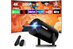 COOLID Mini Beamer 4K Projektor Full HD 1080P,Tragbarer Beamer Mit WiFi 6 Bluetooth 5.4,Projektor mit Automatische Trapezialkorrektur,270 ° Drehung Tv Stick/USB / PS5, mit Maus und Fernbedienung,Schwarz