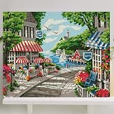 Sayılarla Boyama Tuval Seti Fır&ccedil;a Boya Dahil (&Ccedil;ıtalı) 40x50 CM - Sahil Kasabası