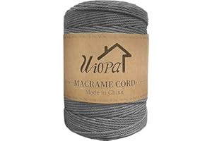 Uiopa Hilo Macrame 3mm x 300m Gris Macrame Cuerda Algodon Natural de 4 Hilos Algodó Corde, Bricolaje Craft Cuerda para Macrame Pared, Cortinas, Colgador de Plantas, Cesta Regalo, Atrapasueños