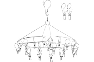 DARUITE Estante de Secado Acero Inoxidable con 20 Pinzas, Gancho Giratorio a Prueba de Viento Colgador de Ropa para para Calcetines, Ropa para bebés, Ropa Interior, Toallas, Guantes (1 Piezas)