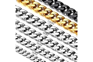 Suplight Largeur 3/6/9mm-Chaine Acier Inoxydable Homme Chaine Maille gourmette Cuabine Acier Inoxydable- Chaîne pour Pendentif Homme Miami Gourmette pour homme Taille 35/46/51/56/61/66/71/76cm