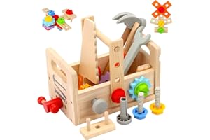 Newpop Caja Herramientas Juguete, Juguetes Educativos 3 Años, Kids Tool Set, Juguete Destornillador de Madera, Juegos Herramientas Educativos Regalo Niño, Bricolaje Juguetes para Niños y Niñas
