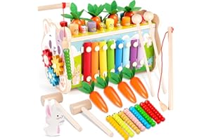 AUEZONA Jouet Bebe 18+ Mois, 8 en 1 Jeux Montessori Bebe Xylophone Bebe, Jeux Educatif avec Jeu de Taupe, Jeu Match de Numéro, Jouet Enfant pour Fille Garcon, Jouets Éveil Montessori Cadeau Bebe 18+ Mois