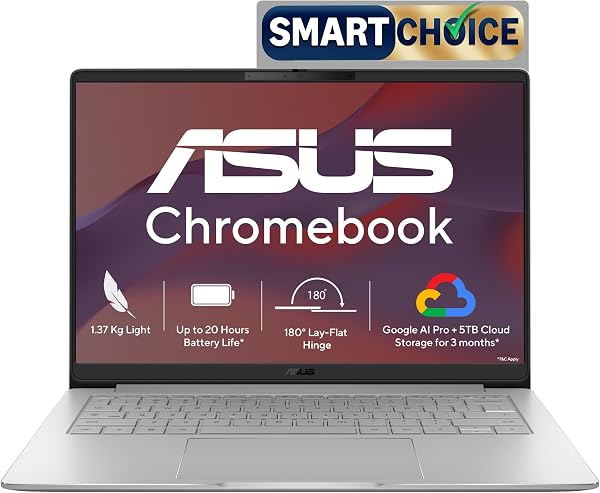 ASUS Chromebook CM1405 (2026), Smartchoice, MediaTek Kompanio 540 Processor, 4GB RAM, 64GB SSD, FHD, 14"(35.5 cm), 60Hz, Chrome OS, Pure Grey, 1.37 Kg, CM1405CM