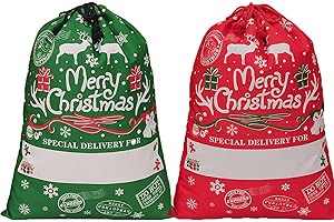HBell 2Pcs Extra Large Santa Sack with Drawstring Large Personalized Christmas Sacks for Kids,Santa and Elk Present Sacks,Reusable Xmas Canvas Gift Bags for Christmas Decorations 70x50cm