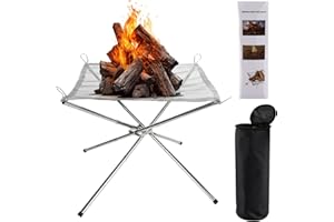LOLYSIC Portable Fire Pit for Camping, 56x56x43cm Stainless Steel Firepit, Foldale Fire Pit with Carrying Bag, Small Bonfire Mesh Firepit for Outdoor Garden Backyard Patio Camping Picnic Heating
