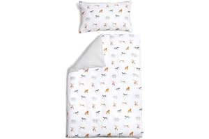 Clair de Lune Jungle Dream Reversible Cot Bed Duvet Cover and Pillowcase Set 120 x 150 cm , White/Grey