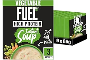 FUEL10K High Protein Vegetable Instant Cup Soup, 3 Sachets Per 65g Box, (Total 9 Boxes = 27 Sachets)
