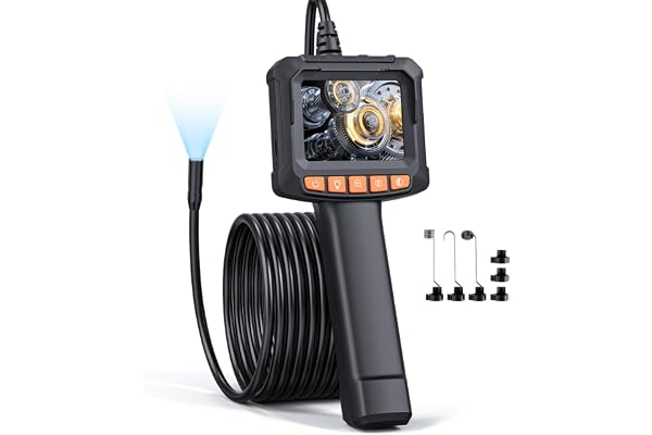 QIMIC Caméra Endoscopique, 1080P HD Endoscope avec Zoom 2X, IP67 Camera Inspection Canalisation à Étanche IPS de 2,4 Pouces, Câble Semi-Rigide de 5M, 8 LED Réglables, Gadgets pour Hommes