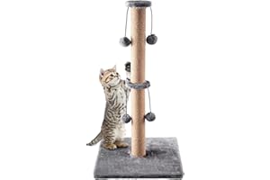 CROWNSHOP Cat Scratching Post 74cm 29" Cats Climbing Frame Foldable Bottom Tall Cats Claw Scratcher with 4 Toy Ball Natural Sisal Scratch Pole and Soft Carpet Covered (74cm 4 balls grey)
