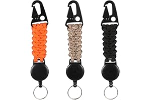 SDHIIOLP Llavero retráctil, 3 unidades, con cuerda de acero extensible de 60 cm, con mosquetón y paracord