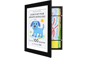 Americanflat Cadre Dessin Enfant à Changer A4 Noir avec Passe-Partout et 25,5 x 32 cm sans Passe-Partout - Cadres avec Ouverture Frontale Pouvant Contenir 100 Pièces