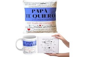 BY KROL STORE ETKR - Regalos Originales Hombre - Día del Padre - Regalos Dia del Padre - Regalo Hombre Original - Regalo Hombres - Cojín + Relleno y Taza Te Quiero - Cumpleaños Papá - Para Padres y Abuelos