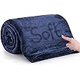 MOONLIGHT20015 Fleece Blanket Throws for Sofas - 400 GSM Navy Blankets Sofa Bed Throw Breathable, Cuddly, Fluffy & Warm (Navy, Double (150 x 200 CM))