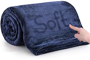 MOONLIGHT20015 Jedwabne w dotyku ciepłe koce z polaru flanelowego, 400 g/m², na sofę, puszysty koc, narzuta na łóżko, do sypialni, na kanapę, w podróży, dla dzieci, akcesoria do sypialni, granatowe,