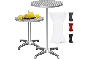 ‎CASARIA Casaria® 2in1 Stehtisch mit Husse Höhenverstellbar 70 cm / 115 cm Hoch Aluminium Rund Ø60cm Wetterfest Outdoor Garten Bistro Biertisch Bar Party Weiß