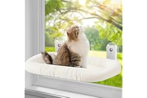 PRITOK Hamac pour chat : hamac stable pour chat avec housse épaisse amovible, lit pliable pour chat avec ventouses stables jusqu'à 18 kg, blanc