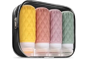 Lericttor Contenitori Viaggio Liquidi 100 ml, 4 Pezzi Bottiglie da Viaggio Aereo in Silicone, Set di Flaconi da Viaggio con Borsa da Toilette, Boccette da Viaggio per Shampoo, Lozione, Cosmetici
