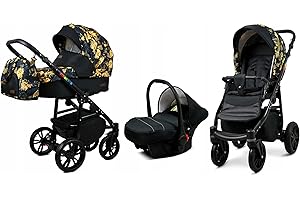 BabyLux® Bambini Passeggino Completo Set 3 in 1 - Color Lux - incl. Navicella, Canna, Seggiolino Auto - Carrozzina Neonati Sistema Combinato - con Borsa fasciatoio, Copertura antipioggia ecc.