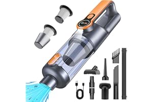 botatio Handstaubsauger, 26000 Pa Akku Staubsauger Kabellos, One-Touch Staubentleerung, Bürstenloser Motor, 4-in-1 Multifunktionaler Auto Staubsauger Stark, mit HD Display und LED Beleuchtung, Orange